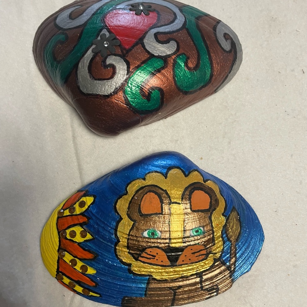 Hand Drawn and Hand-Painted Hanging Clam Shells